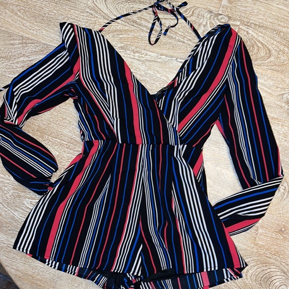 TRIXXI STRIPED ROMPER BLACK WHITE RED BLUE SMALL - Picture 2 of 4